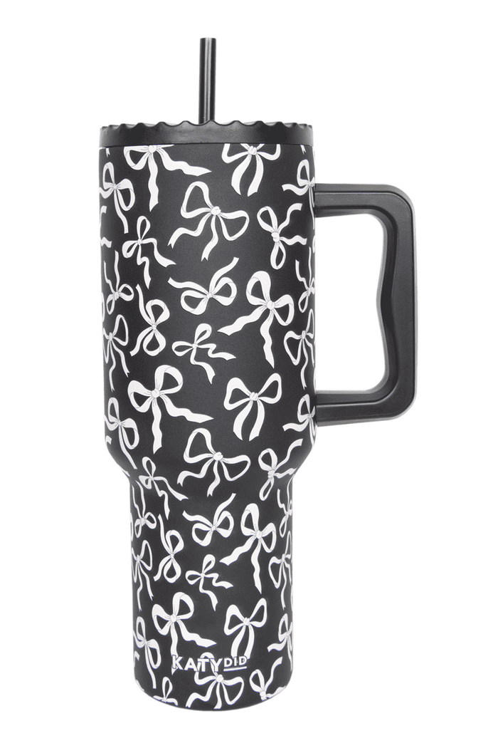 Black & White Bows All Over Drink Tumbler Cup