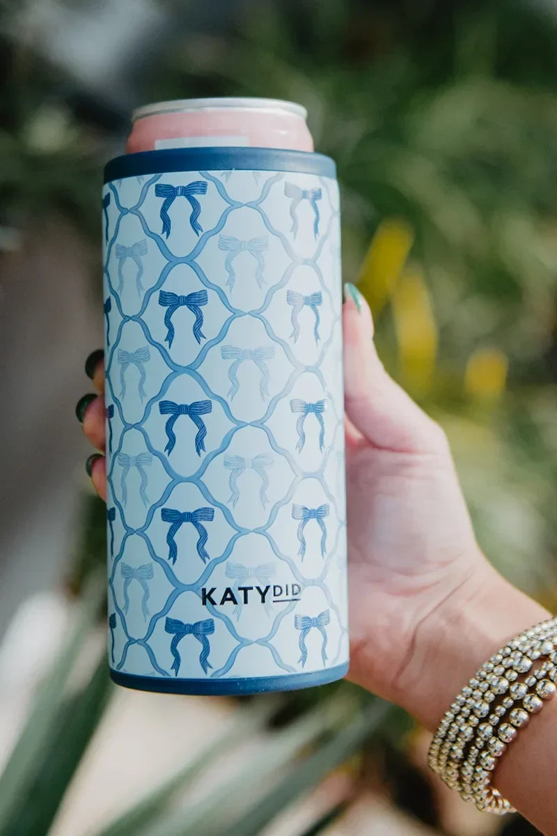 Blue Coquette Bows Slim Can Insulator
