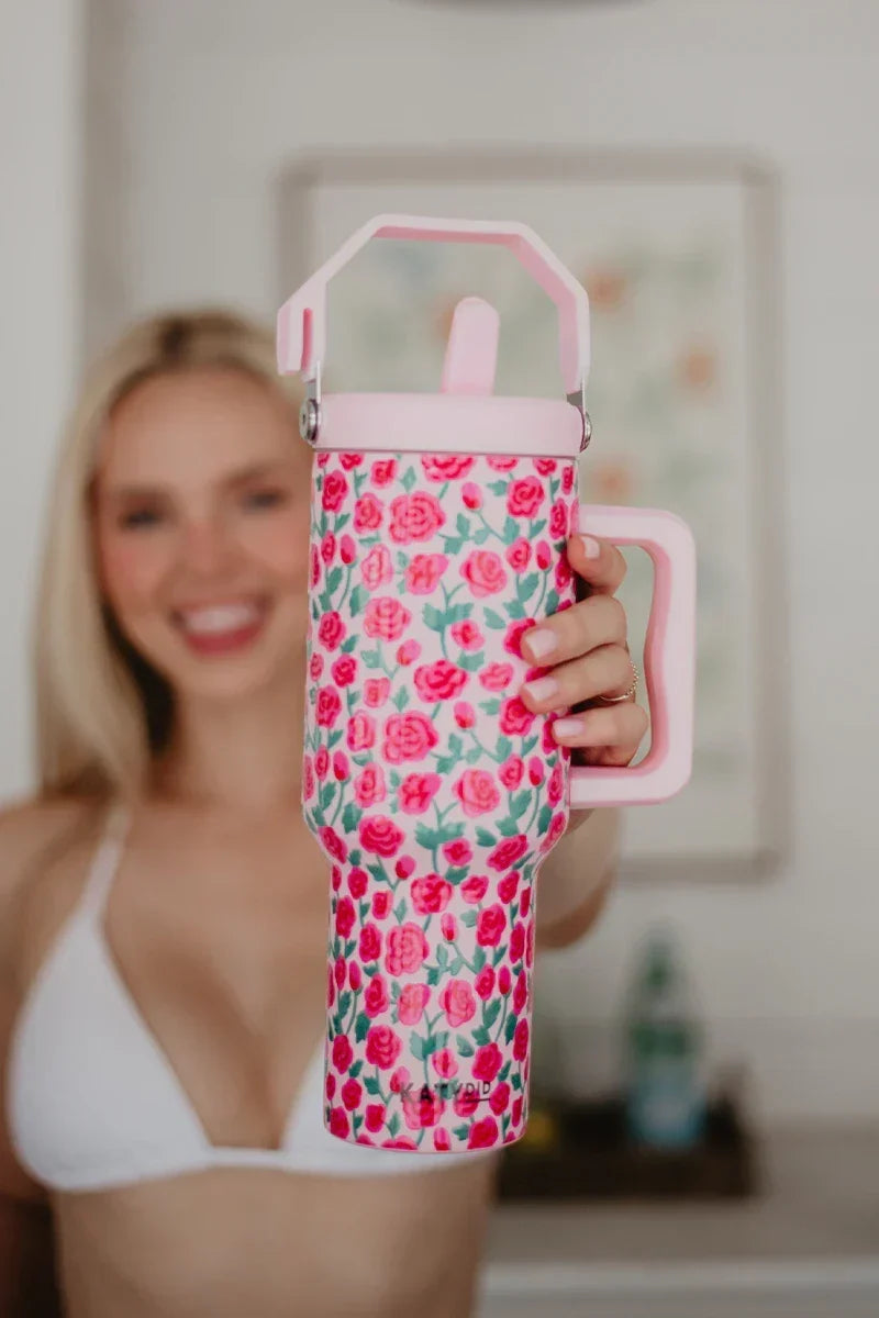 Whimsical Roses Tumbler with Straw