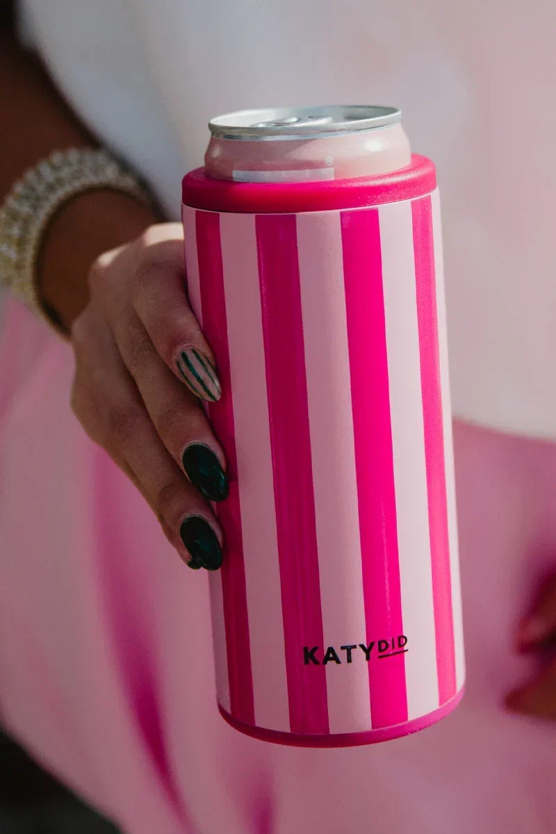 Pink and Hot Pink Striped Slim Can Cooler