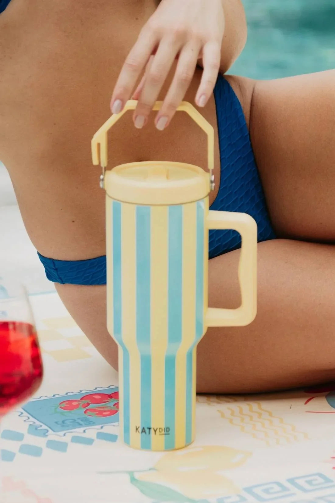 Tumbler Cup 38 Oz Jug (Yellow and Aqua Striped)