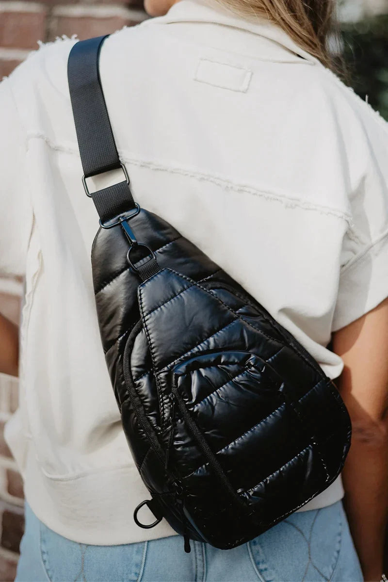 Black Metallic Sling Bag Women