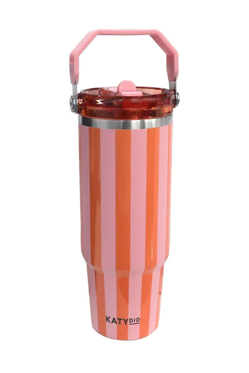 Pink and Orange Striped 30 Oz Tumbler Cup