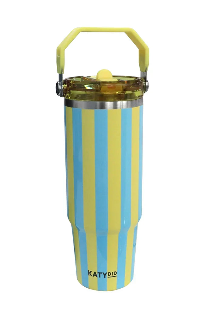 Yellow and Aqua Striped 30 Oz Tumbler Cup
