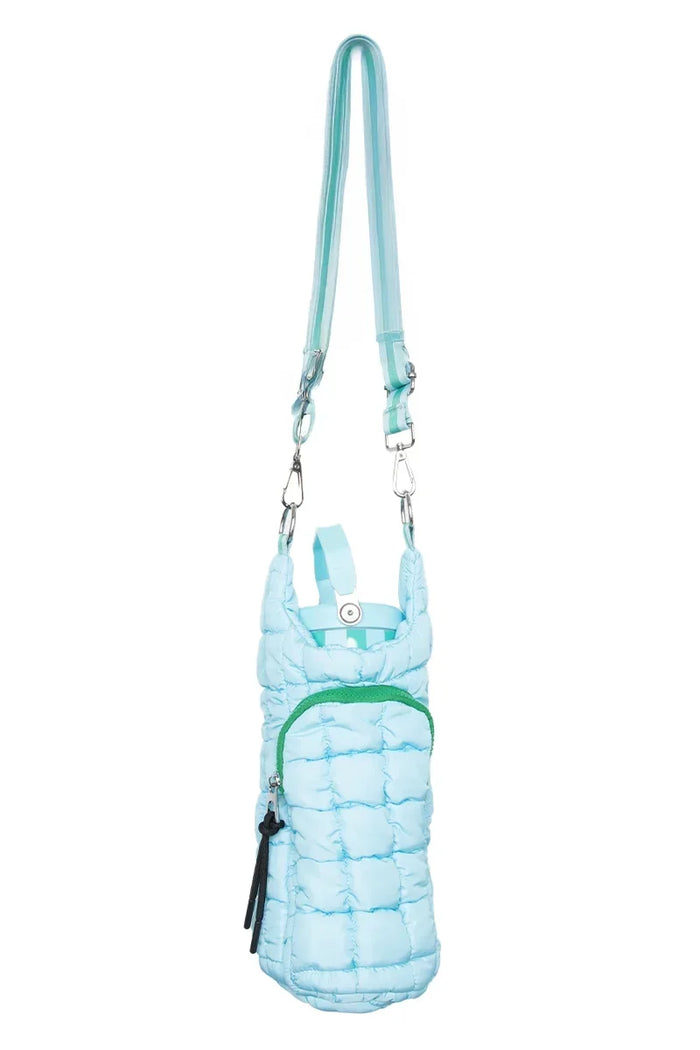 Light Blue Water Bottle Carrier Bag with Strap