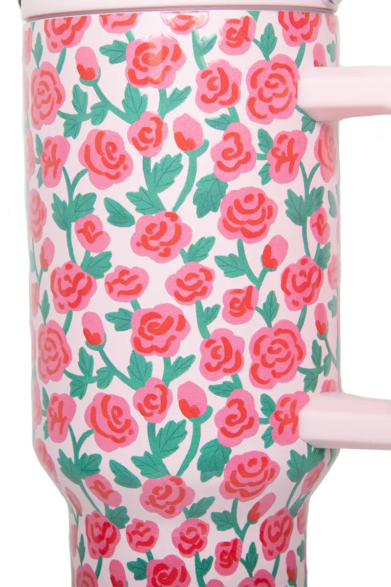 Whimsical Roses Tumbler with Straw