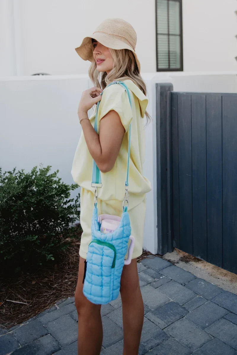 Light Blue Water Bottle Carrier Bag with Strap