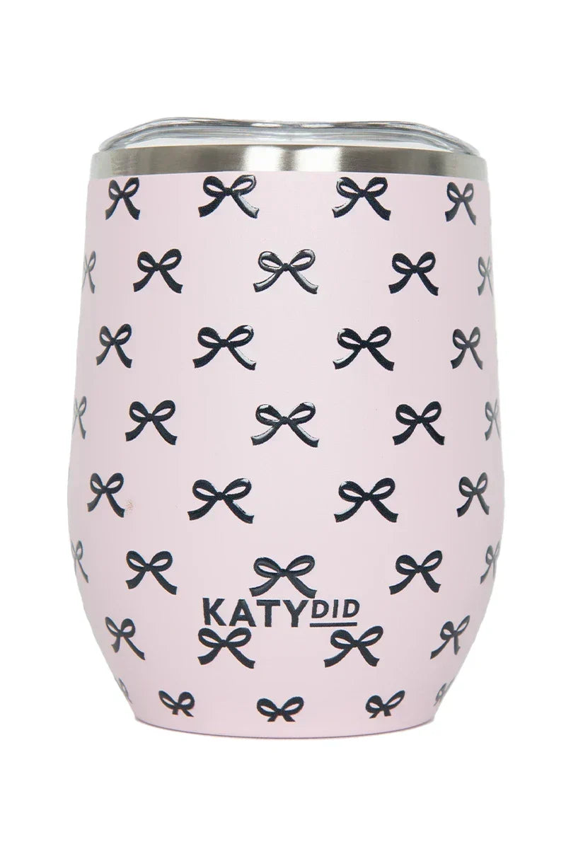 Black & Pink Mini Bows Wine Tumbler Cup