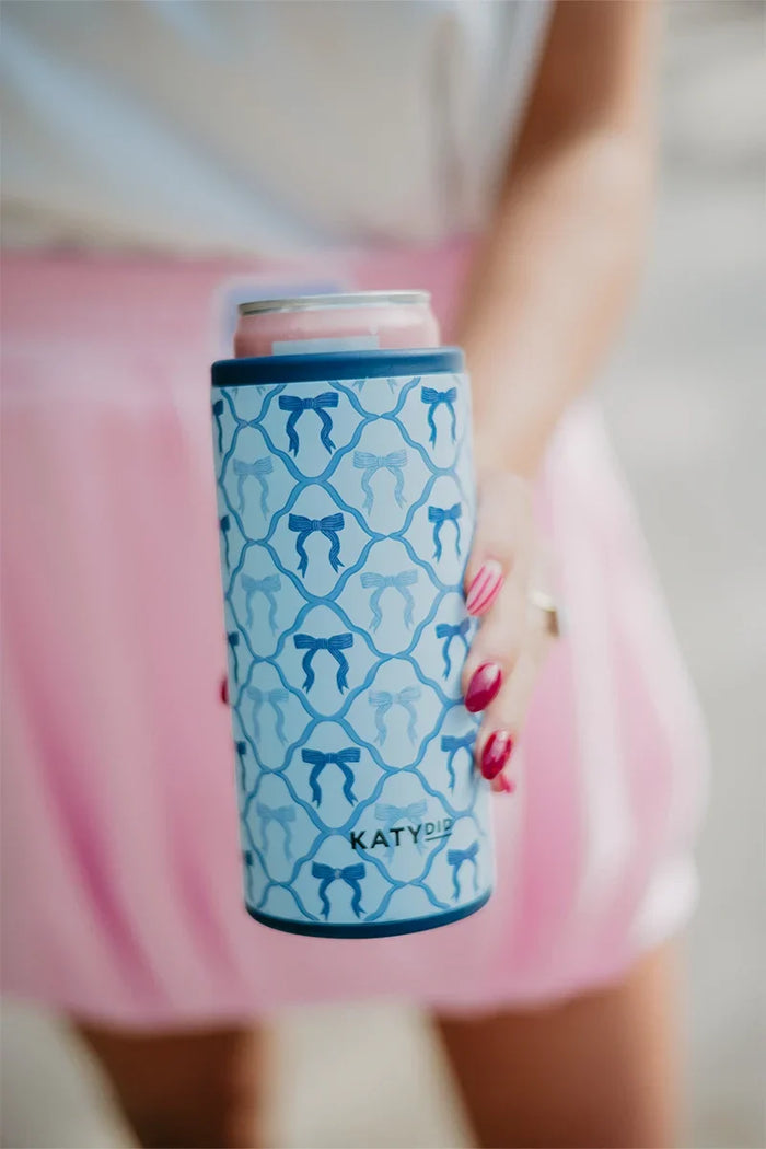 Blue Coquette Bows Slim Can Insulator