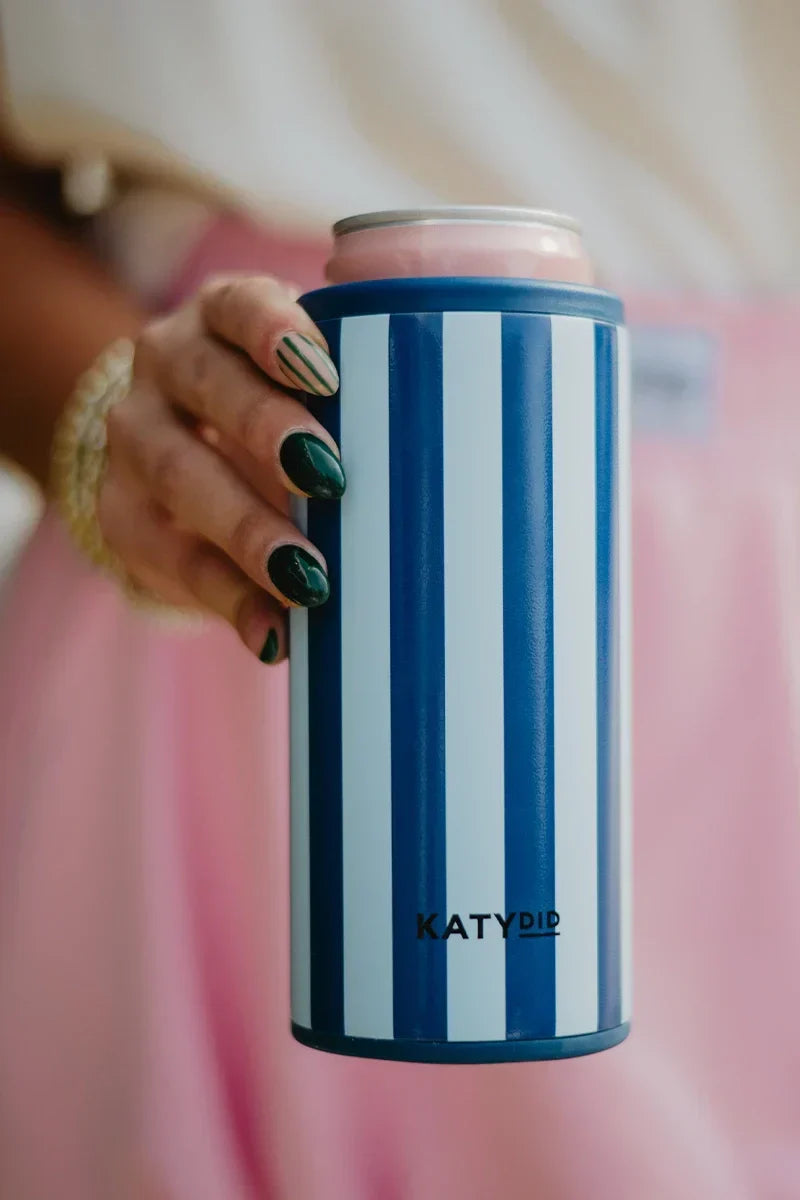 Light Blue and Navy Striped Tall Can Cooler