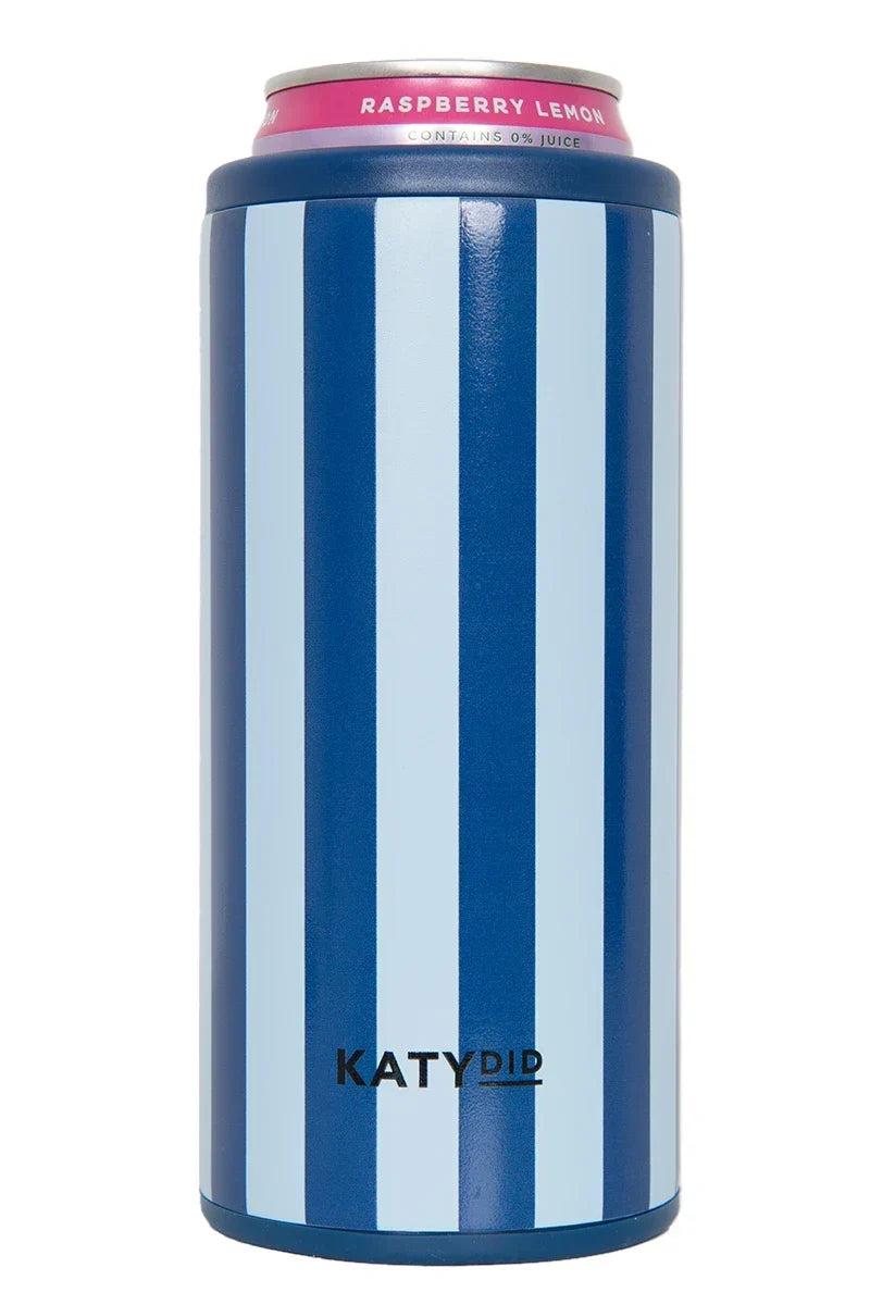 Light Blue and Navy Striped Tall Can Cooler