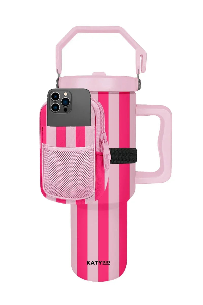 Pink and Hot Pink Striped Tumbler Pouch Bag