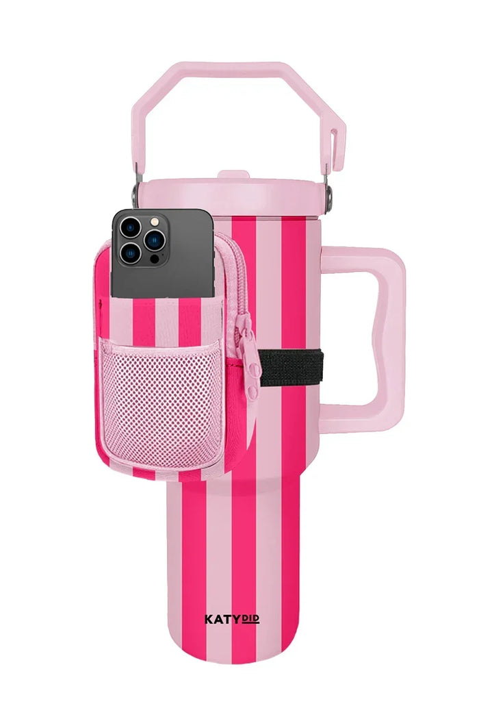 Pink and Hot Pink Striped Tumbler Pouch Bag