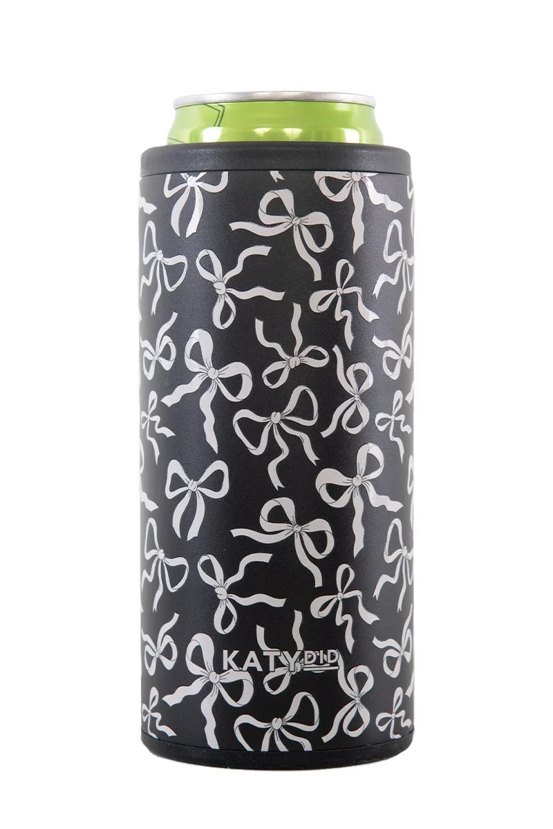Black & White Bows Slim Can Cooler