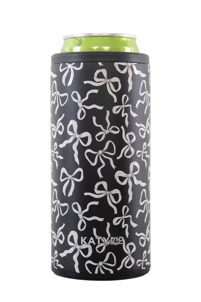 Black & White Bows Slim Can Cooler