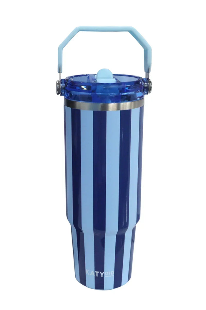 Light Blue and Navy Striped 30 Oz Tumbler Cup