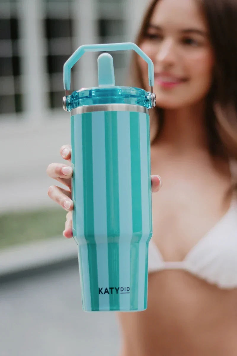 Aqua and Green Striped 30 Oz Cabana Tumbler