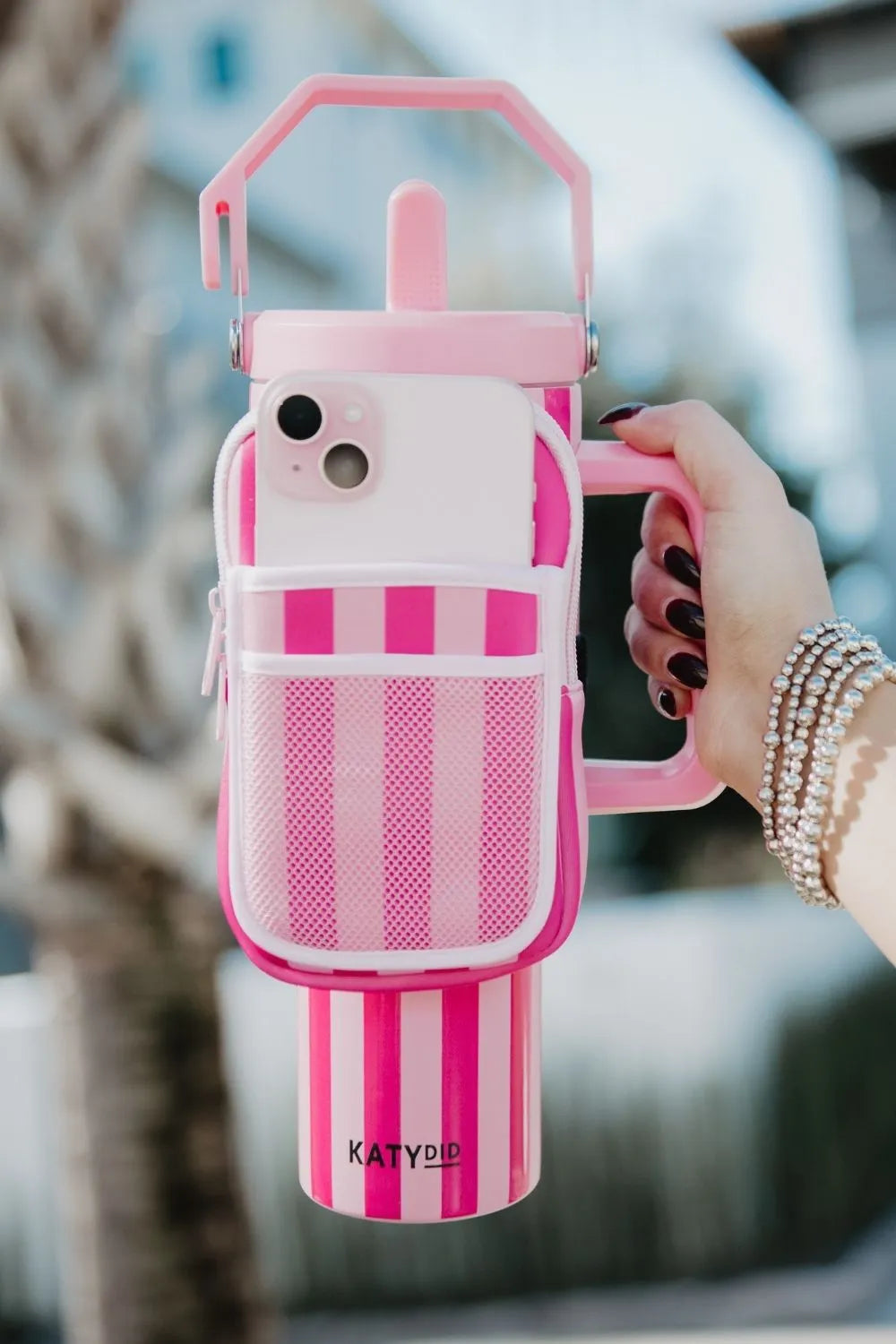 Pink and Hot Pink Striped Tumbler Pouch Bag