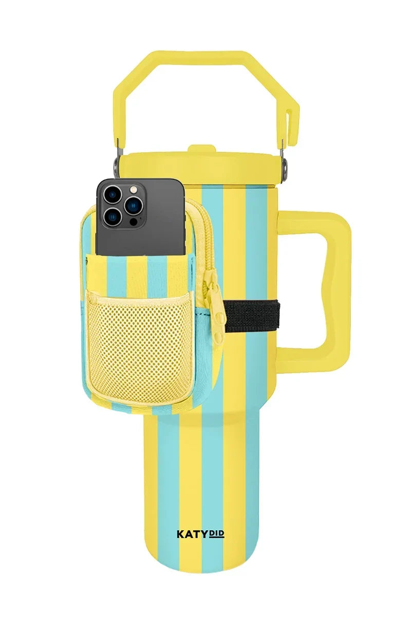 Yellow and Aqua Striped Tumbler Zipper Pouch