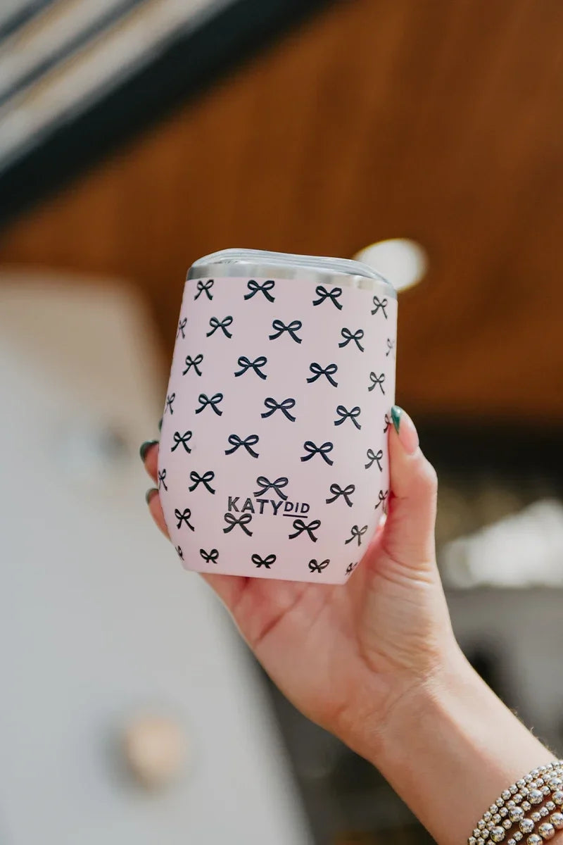 Black & Pink Mini Bows Wine Tumbler Cup