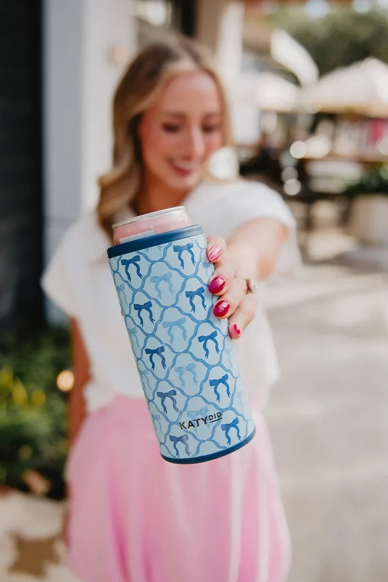Blue Coquette Bows Slim Can Insulator