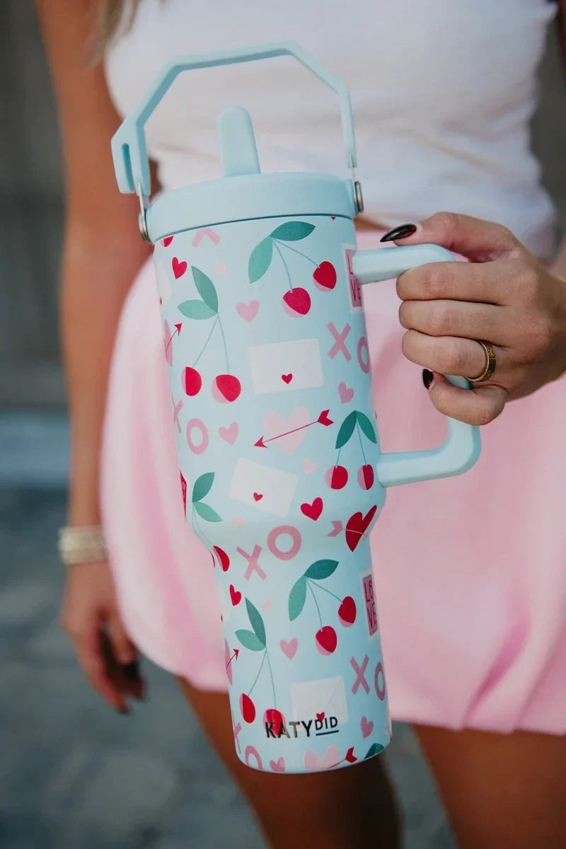 XO Cherries Valentine's Day Tumbler with Lid Handle