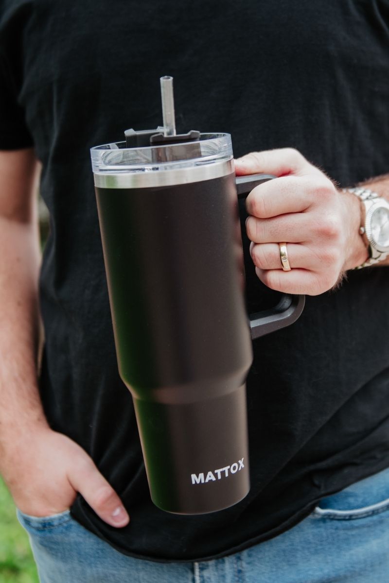 Black Coffee 40 Oz Tumbler with Handle