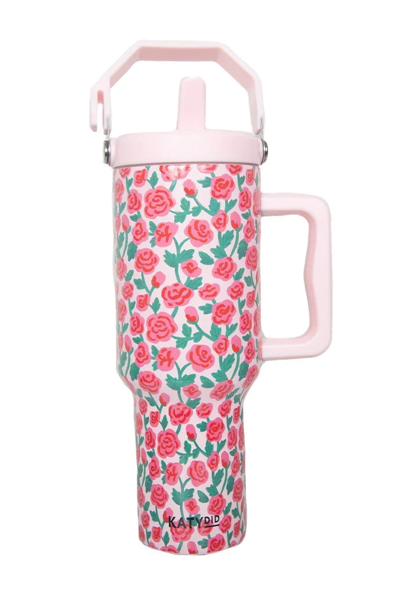 Whimsical Roses Tumbler with Straw