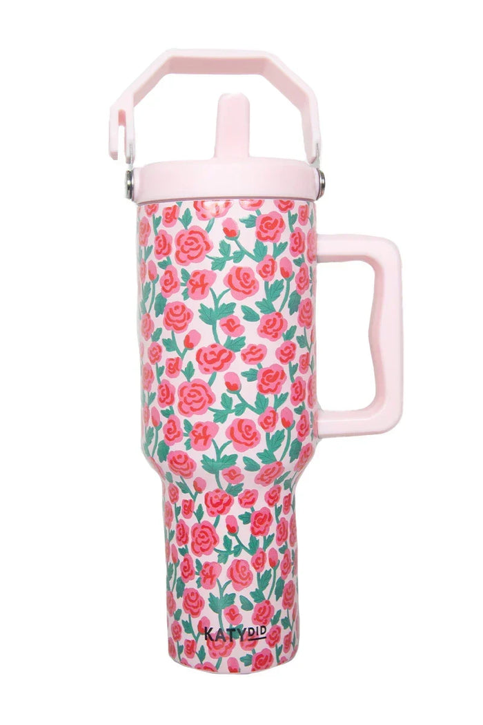 Whimsical Roses Tumbler with Straw