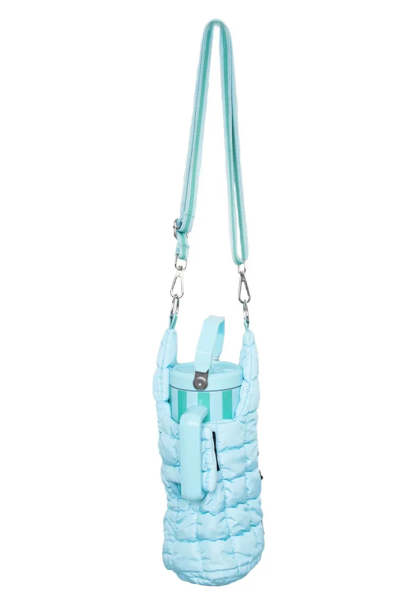Light Blue Water Bottle Carrier Bag with Strap