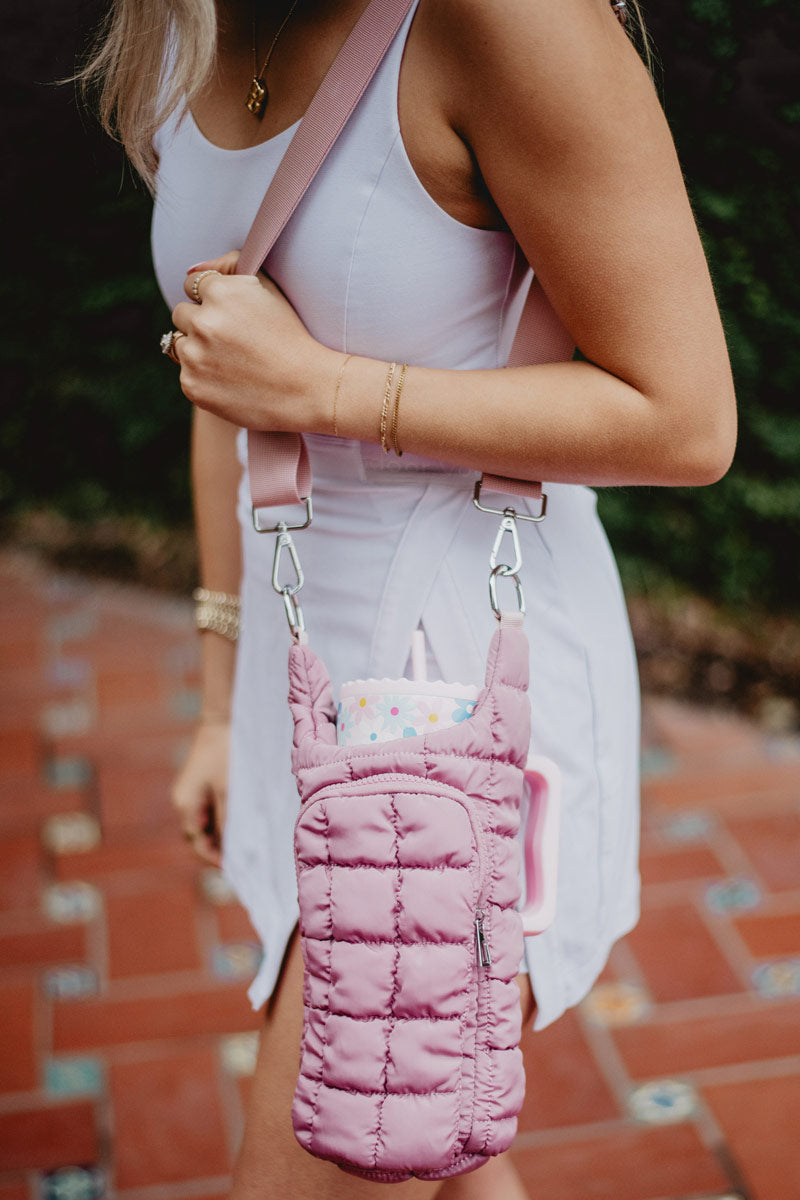 Mauve Quilted Tumbler Carrier Bag