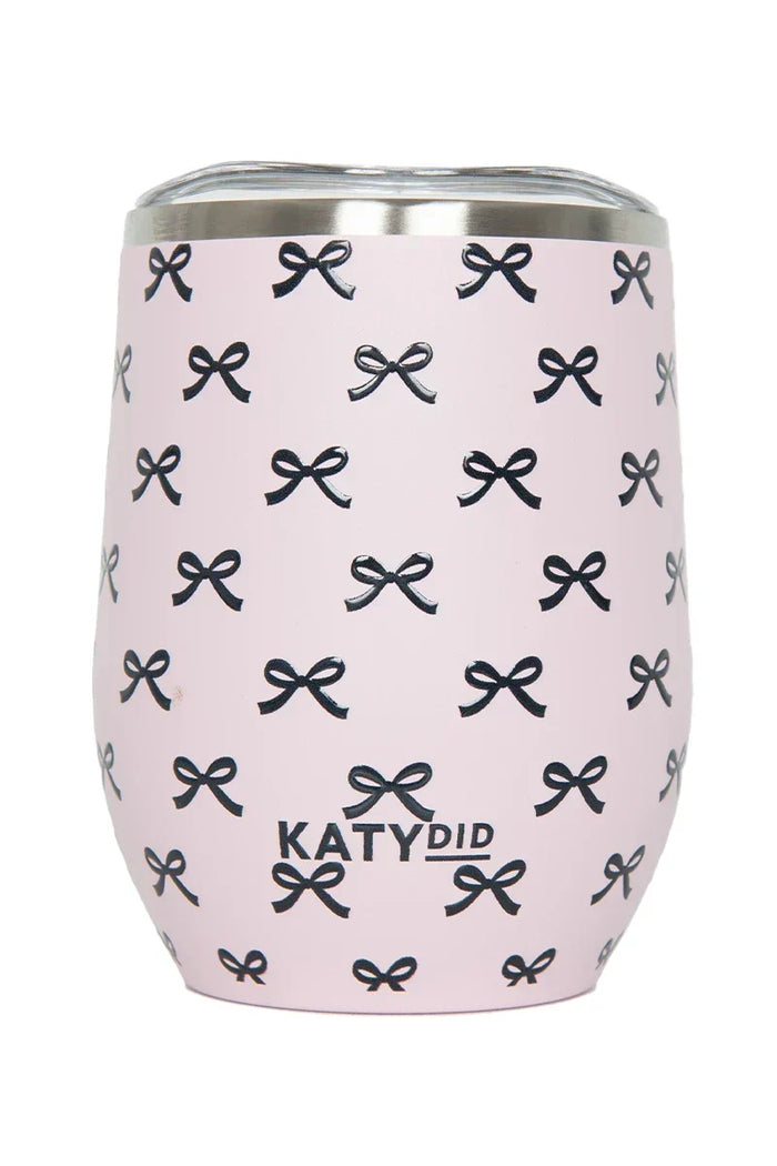 Black & Pink Mini Bows Wine Tumbler Cup